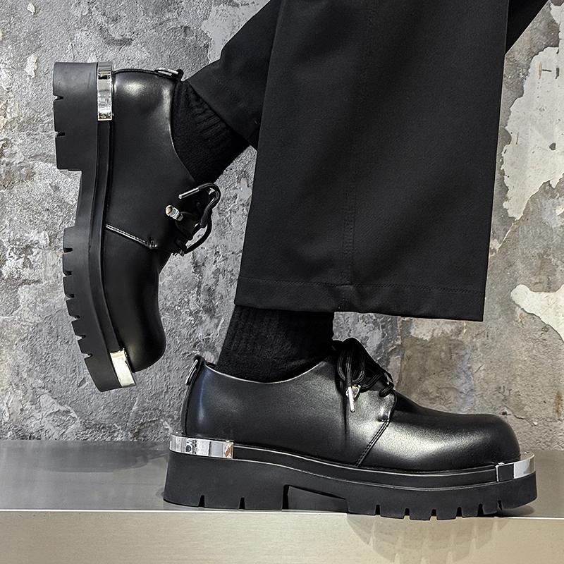 Fashion Derby Men's Leather Shoes Classic Designer Luxury Style Office and Leisure Business Thick Soled Height Increasing Youth Shoes