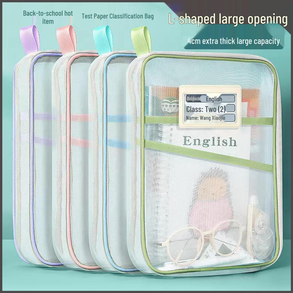 A4 Transparent Mesh File Bag for Student Papers and Workbooks
