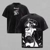 Y2K Vintage Gewaschen Übertrieben Lässig Sommer Herren Oberteile mit Denji Print aus Manga Chainsaw Man Damen und Herren T-Shirt