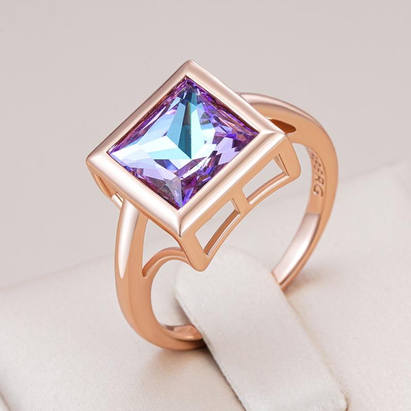Big Square Purple Natural Zircon Ring For Women Fashion  Rose Gold Color Ethnic Wedding Jewelry Daily Accessories