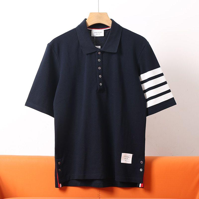 Pique Cotton Short-Sleeved T-Shirt, New Summer Style for Men and Women, Couple Style, Four-Stripe Lapel, Business Casual Polo Shirt, Trendy
