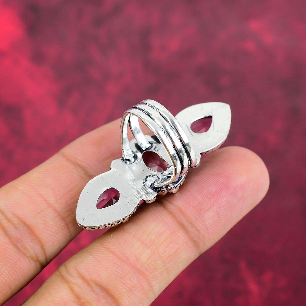 Pink Kunzite Gemstone Ring, 925 Sterling Silver Jewelry Adjustable Ring, Handmade Antique Jewelry Gift For Mother