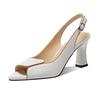 Genuine Leather Fish Mouth High Heel Sandals - 2025 Summer Women's One-Strap Buckle in New Color Block with Soft Sole