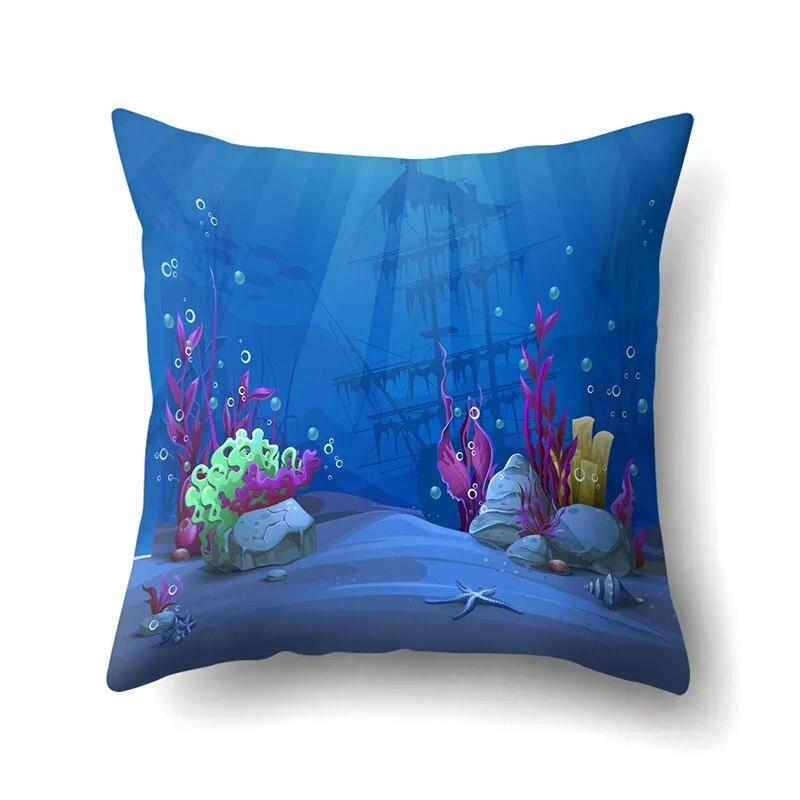 Ocean Pillowcase Cartoon Pattern  Lumbar Pillow Sofa   Cushion