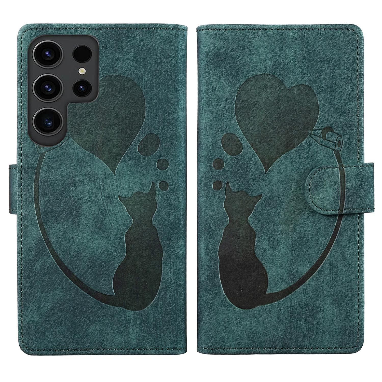 

Для Samsung Galaxy S23 Ultra Чохол для телефону Милий відбиток кота PU шкіра Гаманець-книжка Green