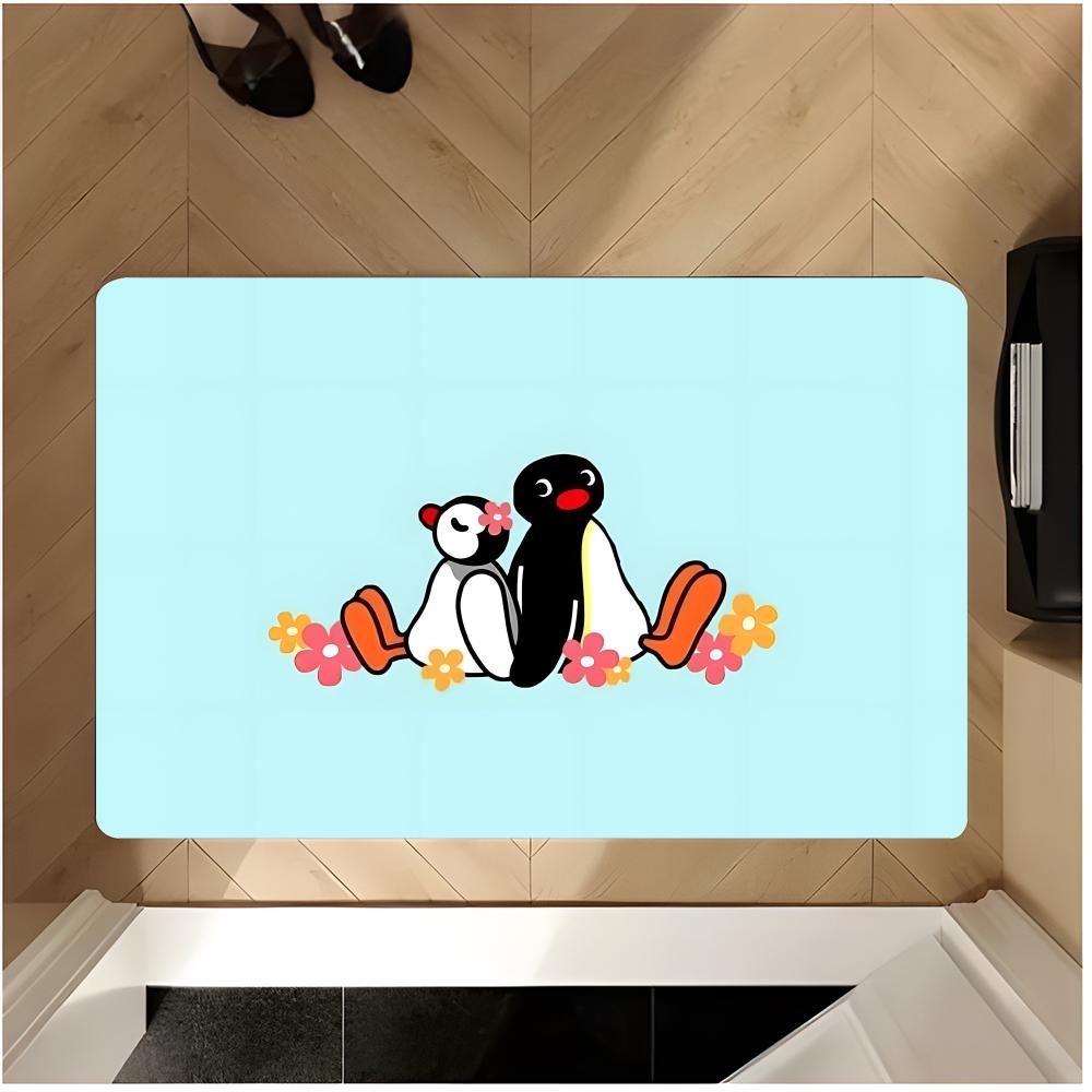 Mascot Cute P-PenguinMushroom Floor Mat Washable Absorbent Flannel Door Mat Non-Slip Indoor Floor Rug