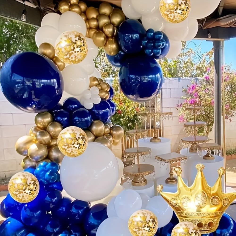 149PCS Blue Gold Balloon Arch Garland Set, Crown Foil Balloon, Birthday Party Anniversary Graduation Decoration Supplies