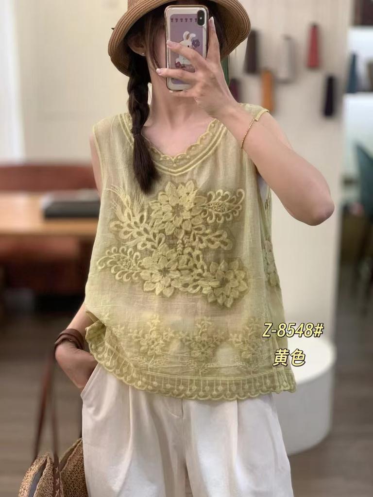 Summer new retro lace sleeveless fried vest women's loose jacquard embroidered suspender top