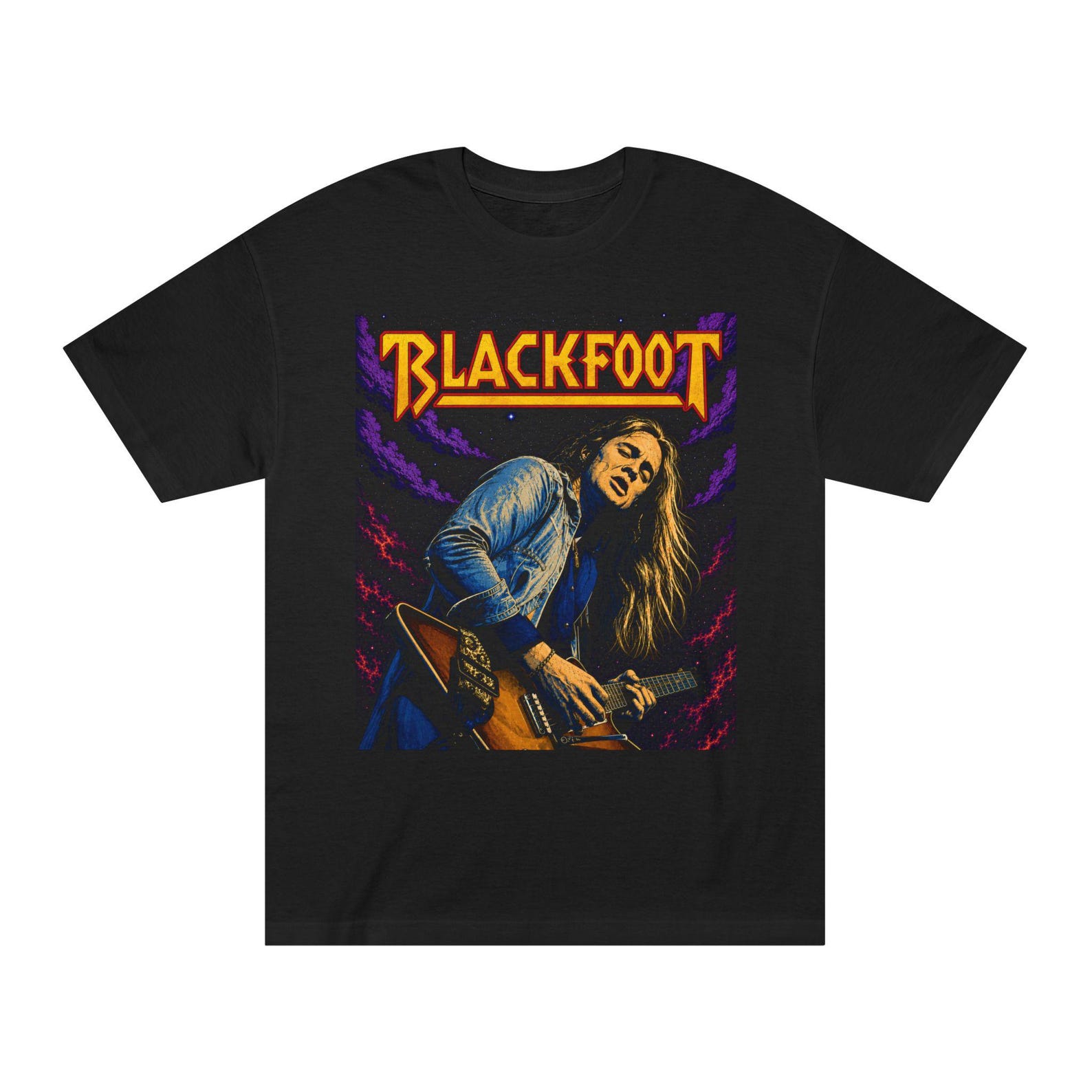 Blackfoot Rock Band tee | Retro Guitar Illustration tee L