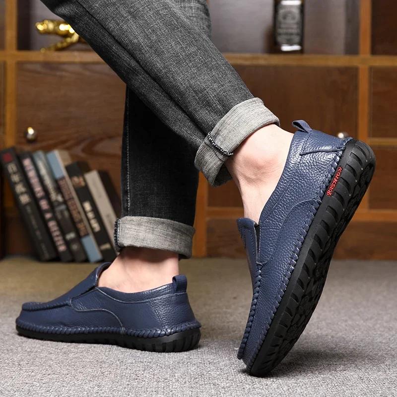 Genuine Leather Men's Leather Shoes, Casual Black Soft Sole, Comfortable Men's Shoe Cover, Men's Lefu Shoes, Driving Shoes38-44