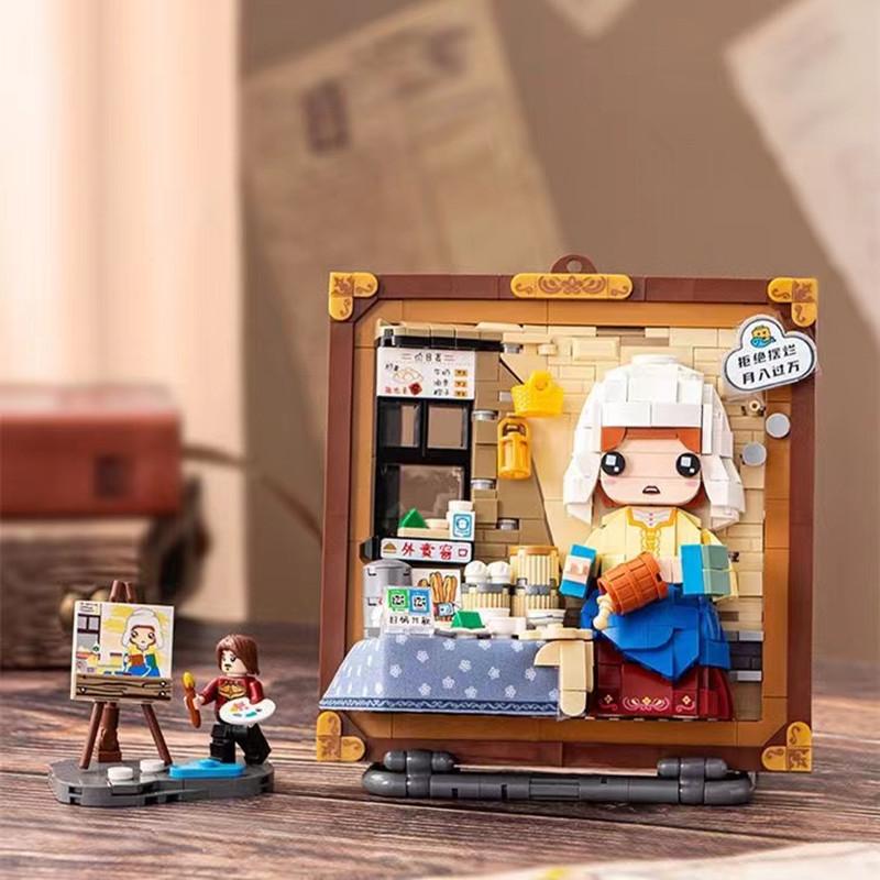 World Famous Painting Building Blocks Diy 3D Model Mona  Girl Wearing Pearl Earrings Model Assembled Toy Gift Home Decor