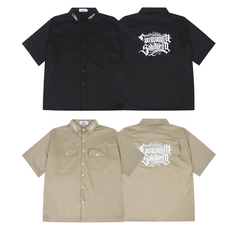STREETRICH Harajuku Lapel Letter Print Short Sleeve Casual Summer Shirts Retro Hip Hop Baggy Unisex Clothing Oversized Loose Tops