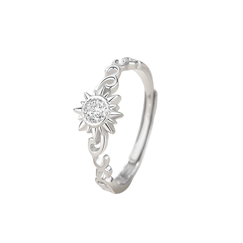 Tichia Auspicious Clouds & Sun S925 Sterling Silver Openable Couple Rings Adjustable Size