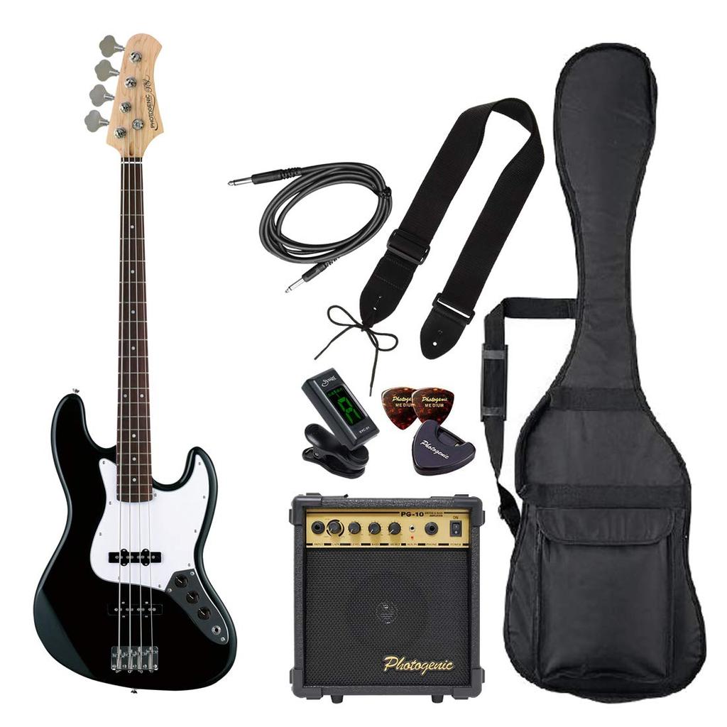 PhotoGenic Electric Bass Beginner Light Set JB Type Pickguard Wrench JB-240/BK/W3P Black/White [Soft Case/shield/amplifier/tuner/strap/pick/pick