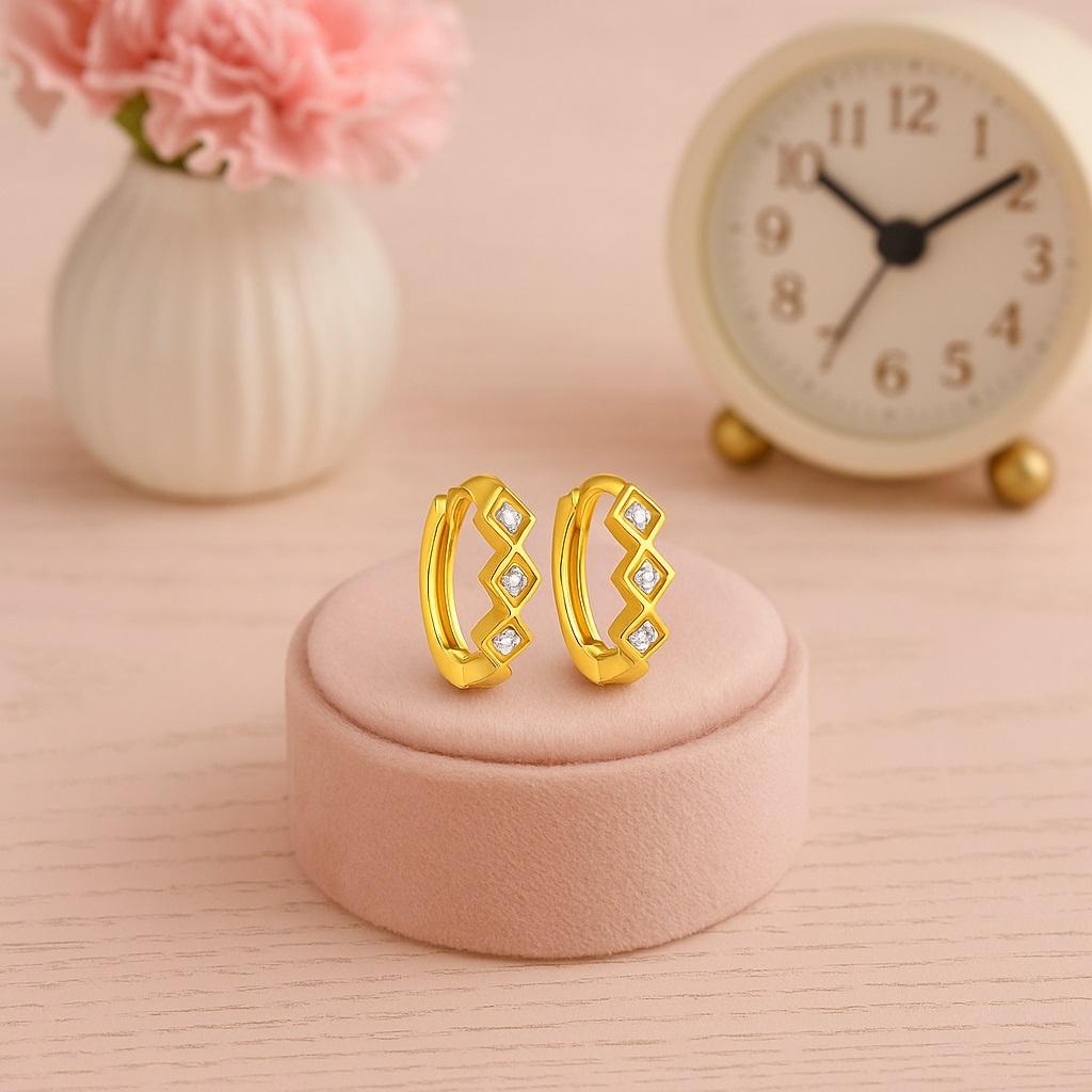 Geometric Chevron Hoop Earrings - 925 Sterling Silver Gold Plated