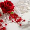 Vintage-Inspired Red Rose Beaded Dangle Earrings - Polyester Fiber, Perfect for Parties & Gifts
