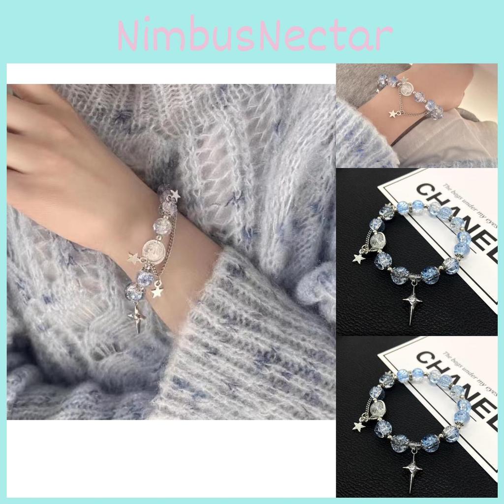 Chic Deep Sea Blue Crystal Glass Bead Bracelet For Women Sweet And Fresh Style