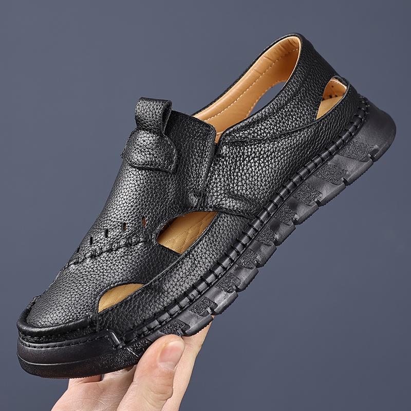 Fashion Handmade Summer Man Sandals Versatile Leather Beach Shoes Lightweight Mens Casual Shoes Outdoor Walking Sandals Outdoor Sandaly