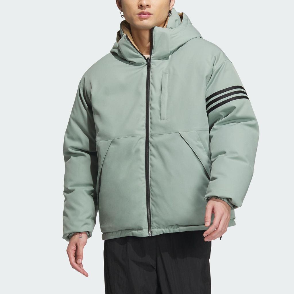 adidas Oryginalna dwustronna casualowa kurtka puchowa z kapturem Unisex Odzież wierzchnia Srebrnoszara Zielona IR7254