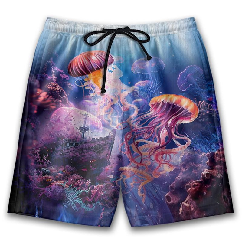 Fashion Jellyfish Pattern Beach Shorts For Men 3D Printing Sea Animal Swimming Trunks Kids Summer Quick Dry Surfboard Shorts