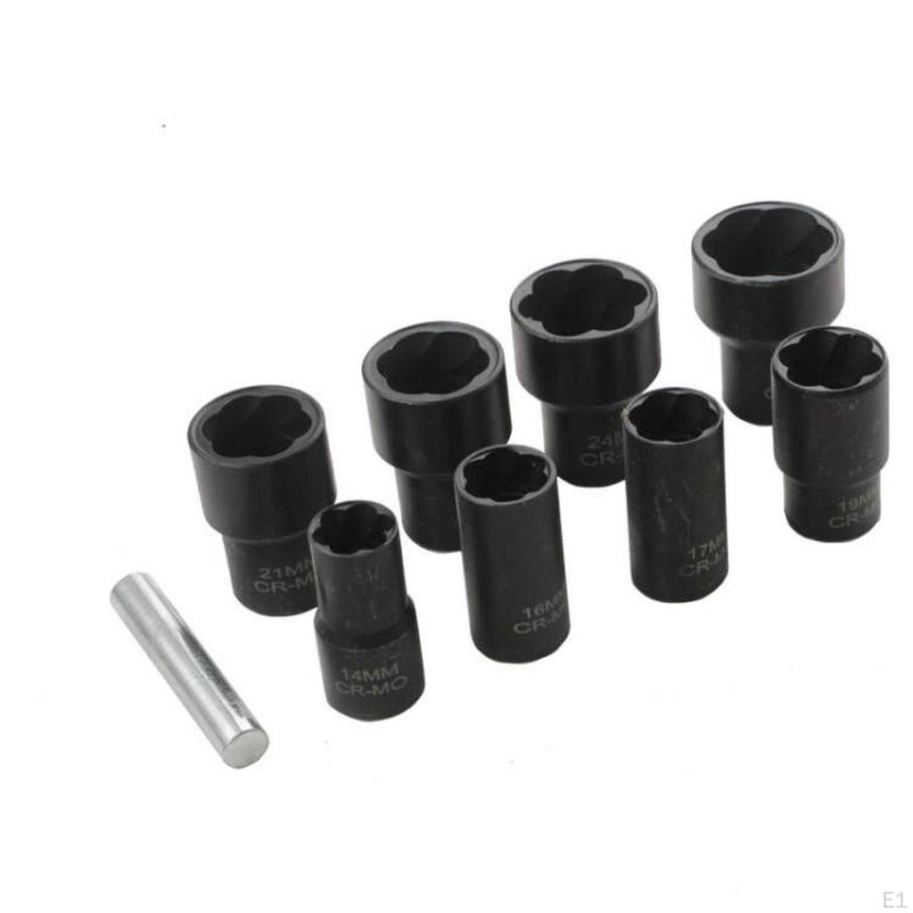8 Pieces Impact Socket Set Nut Extractor Household Multipurpose with Removal Bar Repair Sturdy