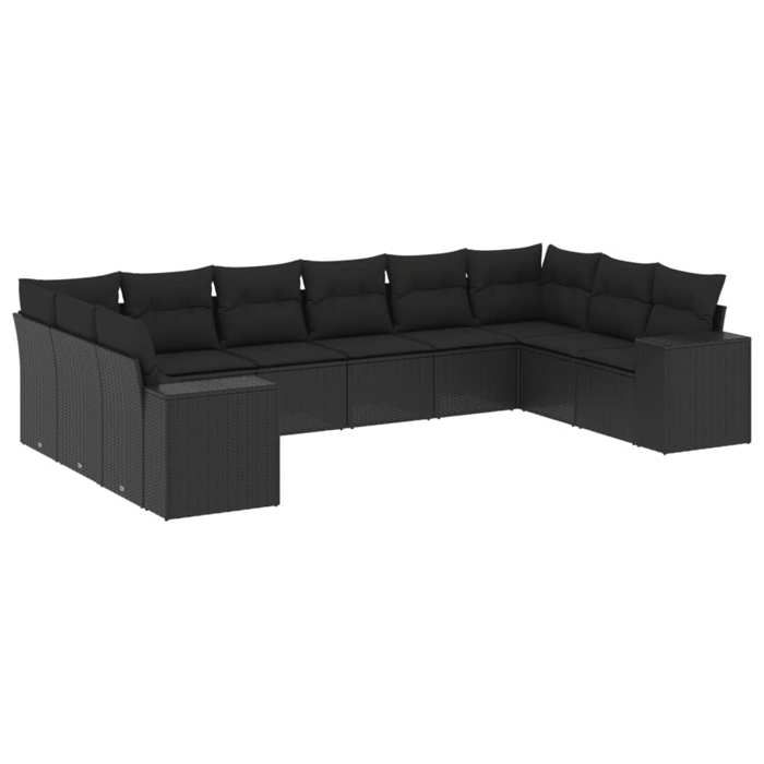 VidaXL Salon de Jardin avec Coussins 10 pcs, Canapés de Terrasse, Ensemble de Meubles de Patio, Mobilier d'Extérieur, Noir 3223064