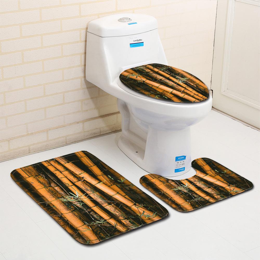 Wood Grain Board Texture Toilet Carpet Set Bathroom Non-Slip Floor Mat Doormat