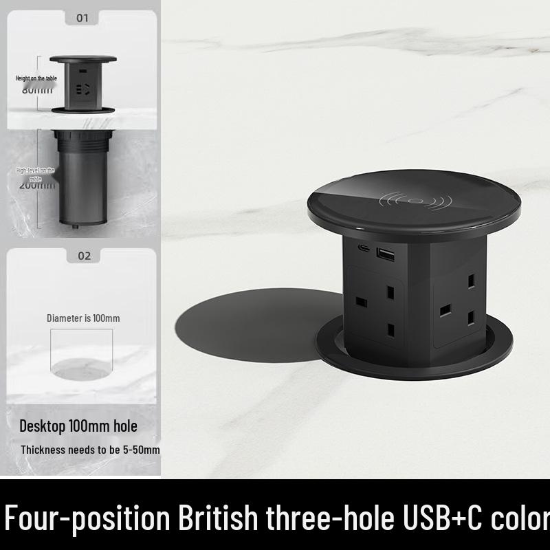 Priză verticală de alimentare wireless USB cu prize multiple, standarde SUA/Marea Britanie și suport Type-C
