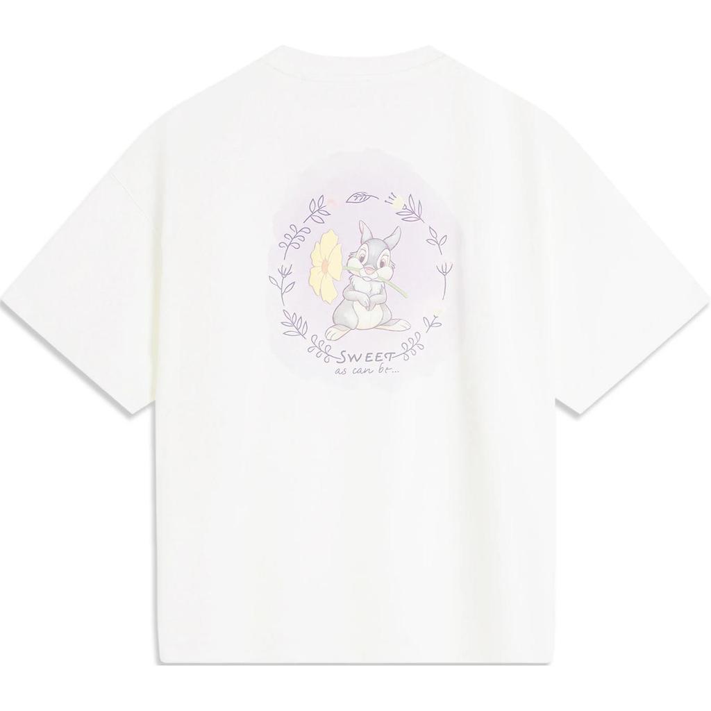 Li-Ning Cartoon Anime Letter Round Neck Comfortable Breathable Short Sleeve T-Shirt Women T-Shirts Off-White AHSU768-1