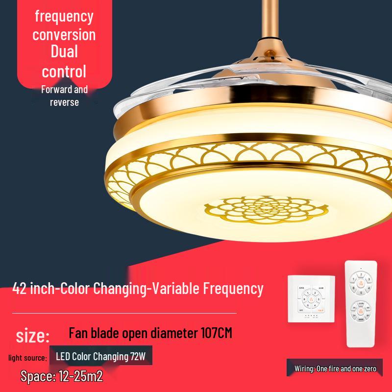 Smart Variable Frequency Ceiling Fan with Chandelier for Living Room, Bedroom, and Restaurant