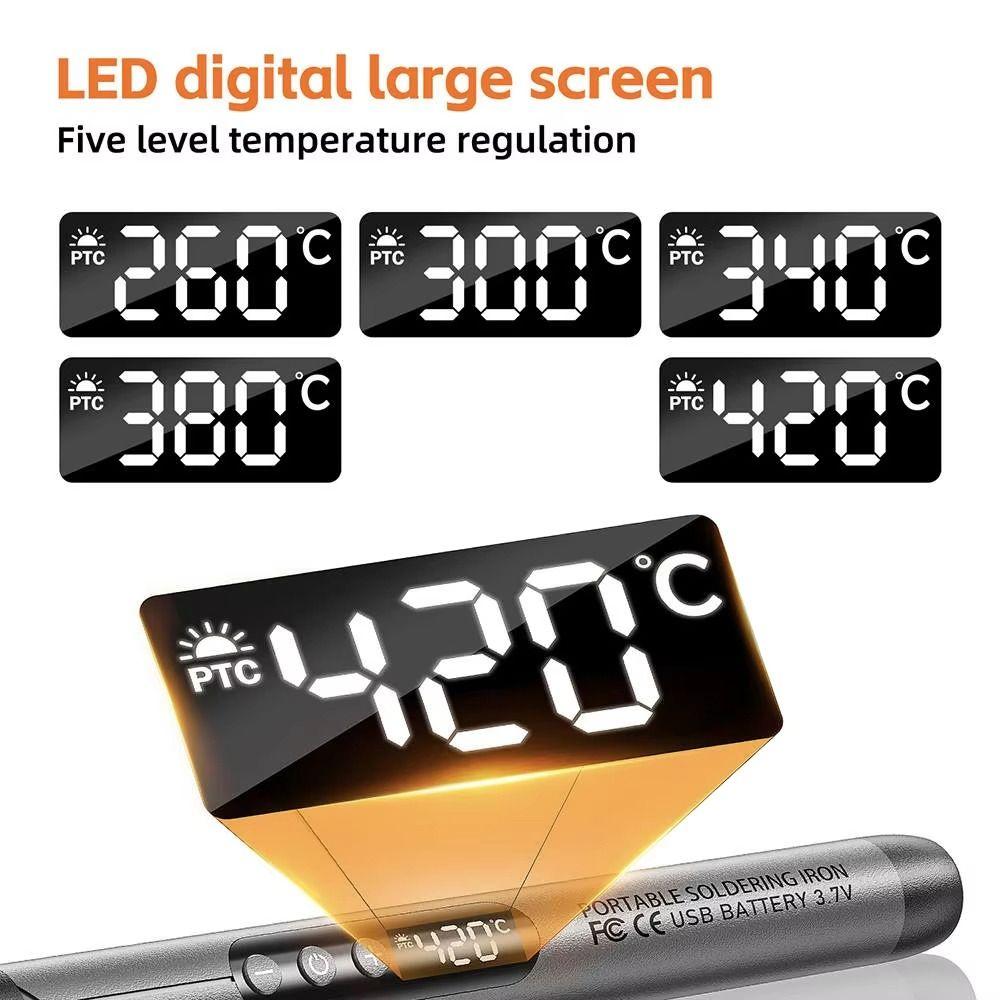 מלחם דיגיטלי אלחוטי USB טמפרטורה מתכווננת 260-420°C Type-C סוללה 1000mAh כלי מלחם הלחמה חכם