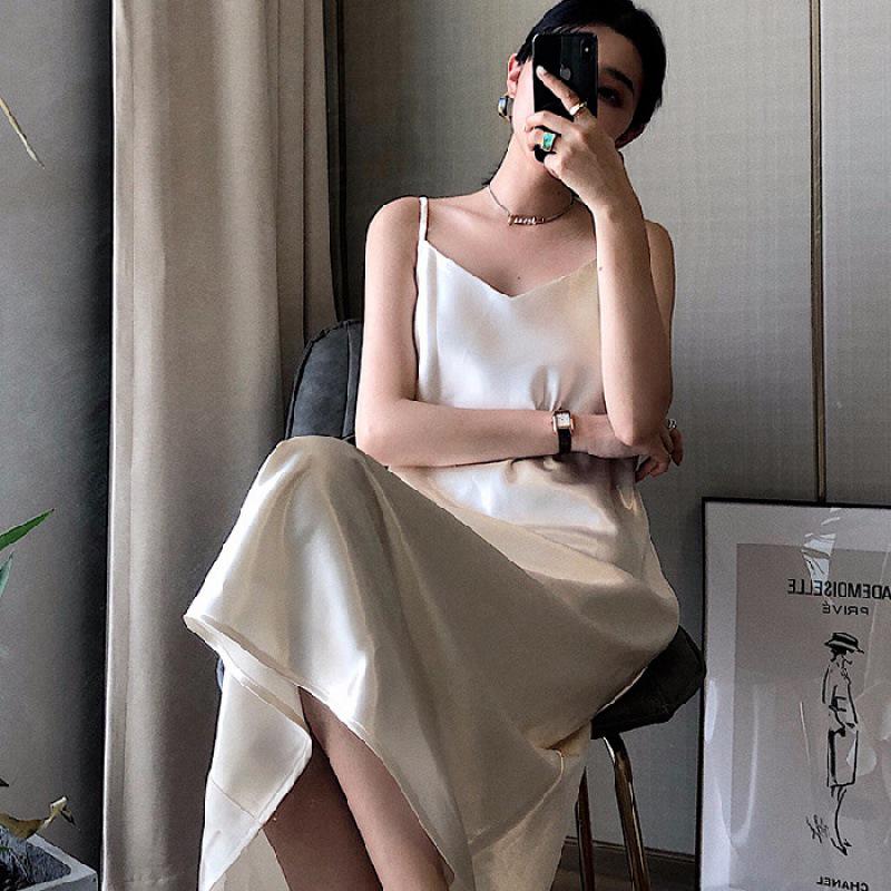 

Женское платье из атласа Ice Silk Acetic с костюмом: Высококачественная узкая и элегантная длинная юбка для весны, лета и осени S белый