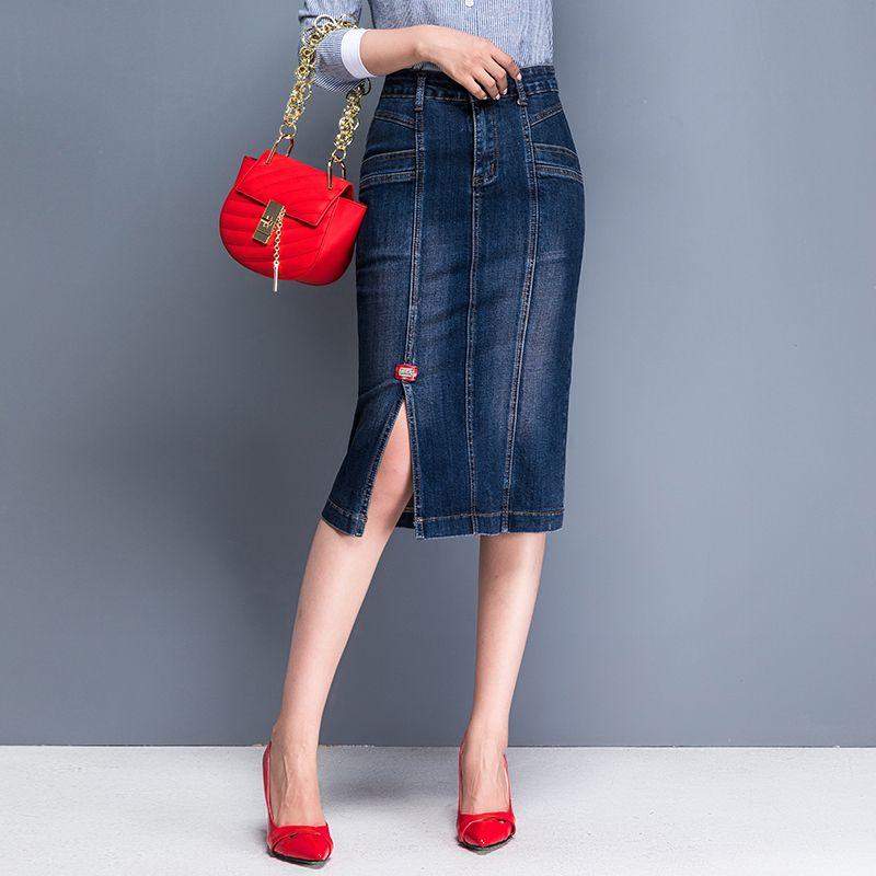 

Женская весенне-осенняя повседневная джинсовая юбка с высокой талией, джинсовая юбка трапециевидной формы из джинсовой ткани 3XL темно-синий