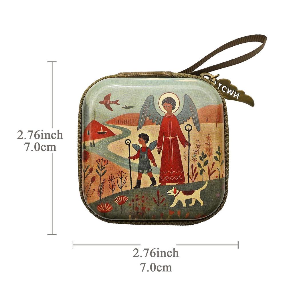 Square Cartoon Rosary Pouch with Feather Zipper, 7x7cm, 3.3cm Thick - Original Cross-Border Design