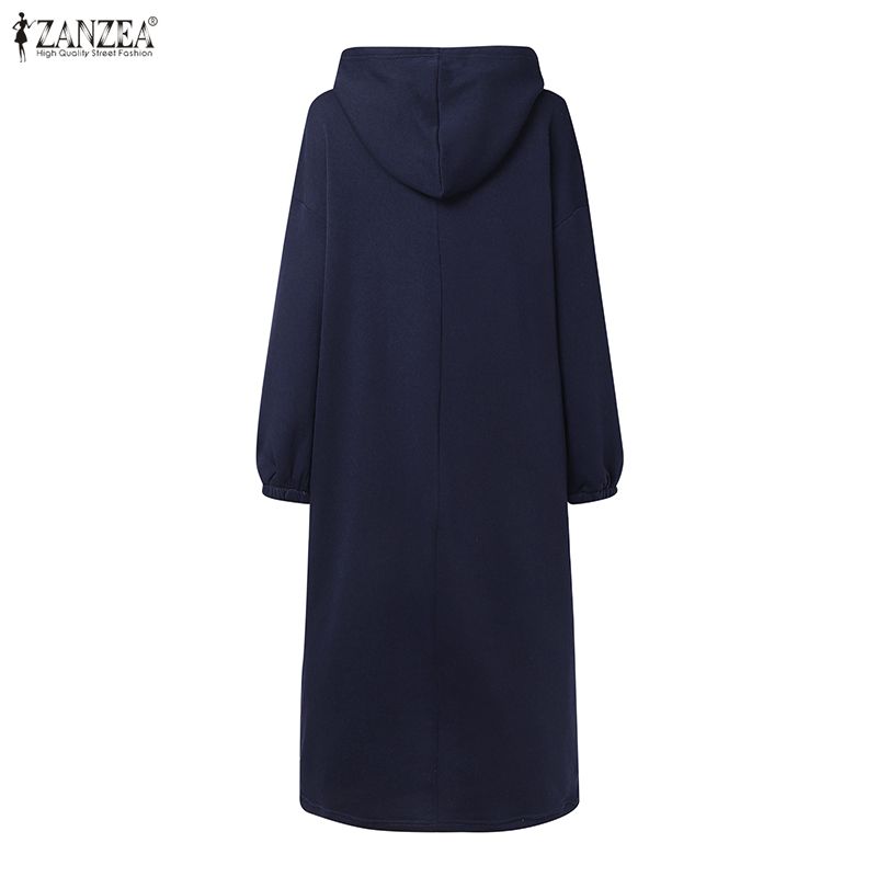 ZANZEA Women Hoodies Casual Long Sleeve Patchwork Sweatshirt Dress