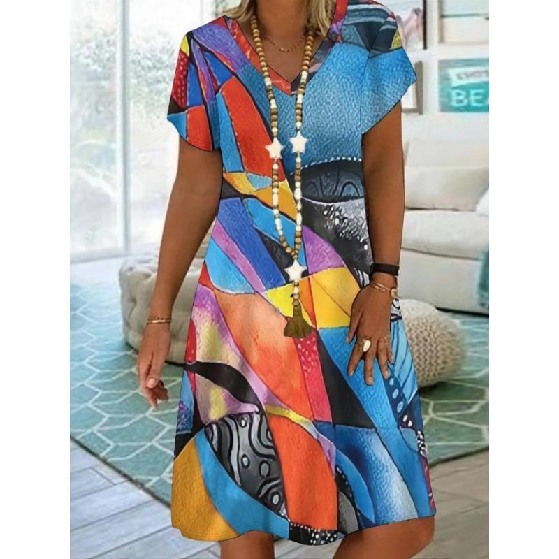 Весенне-летнее женское элегантное платье с коротким рукавом, модное элегантное платье с принтом S