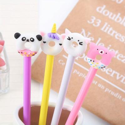 Bolígrafo de gel de papelería de dibujos animados de 10 piezas de 0,5 mm para la temporada de regreso a clases, bolígrafo de agua con forma de dona de animal lindo, bolígrafo de firma de oficina negro con tubo de aguja