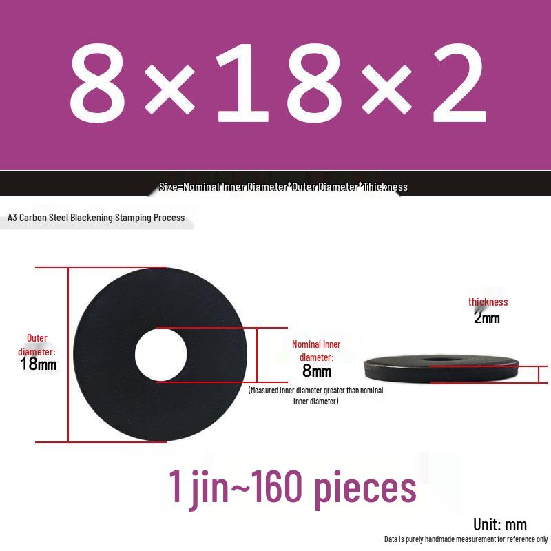 Blackened Thickened Metal Flat Washer Spacer, Round, M3-M42