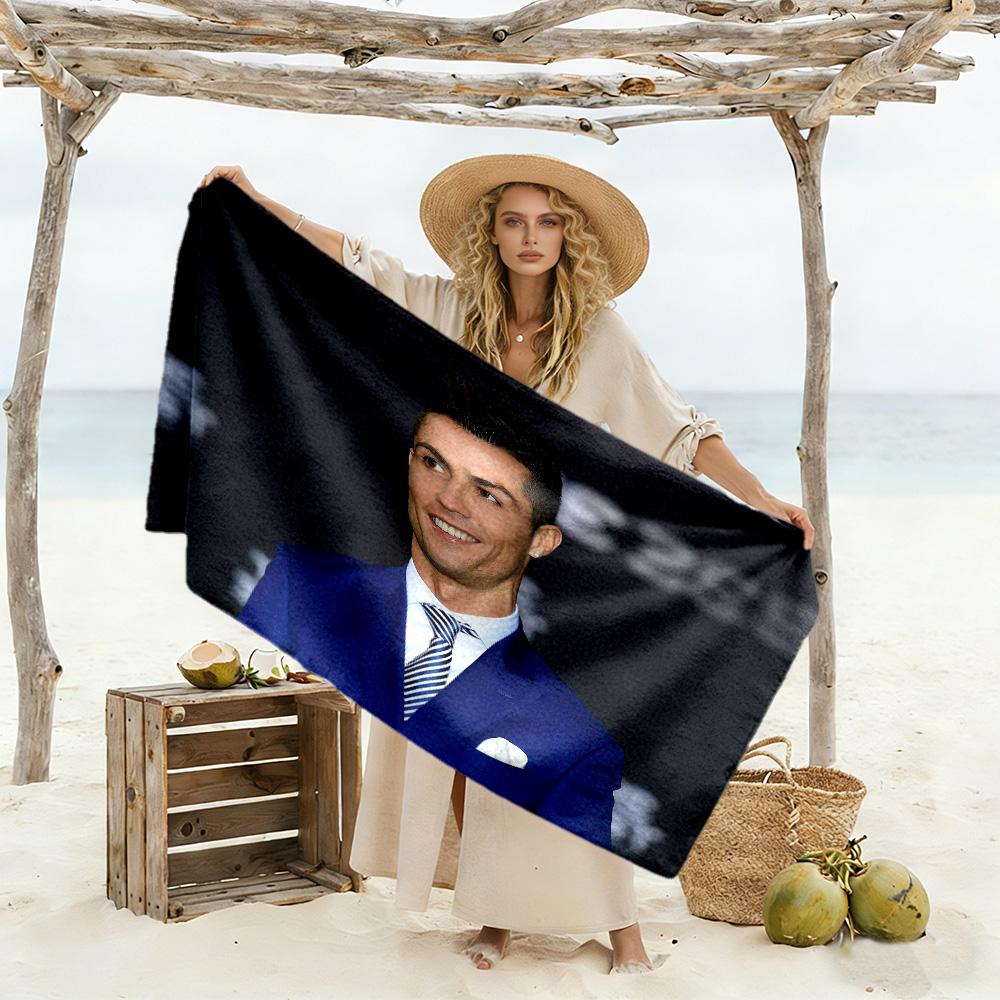 Cristiano Ronaldo's Blue Suit Beach Towel High Absorbency & Quick-Dry Comfortable Lightweight