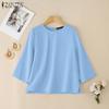 ZANZEA Blusa Casual da Donna a Girocollo Maniche 3/4 Tinta Unita Ampia