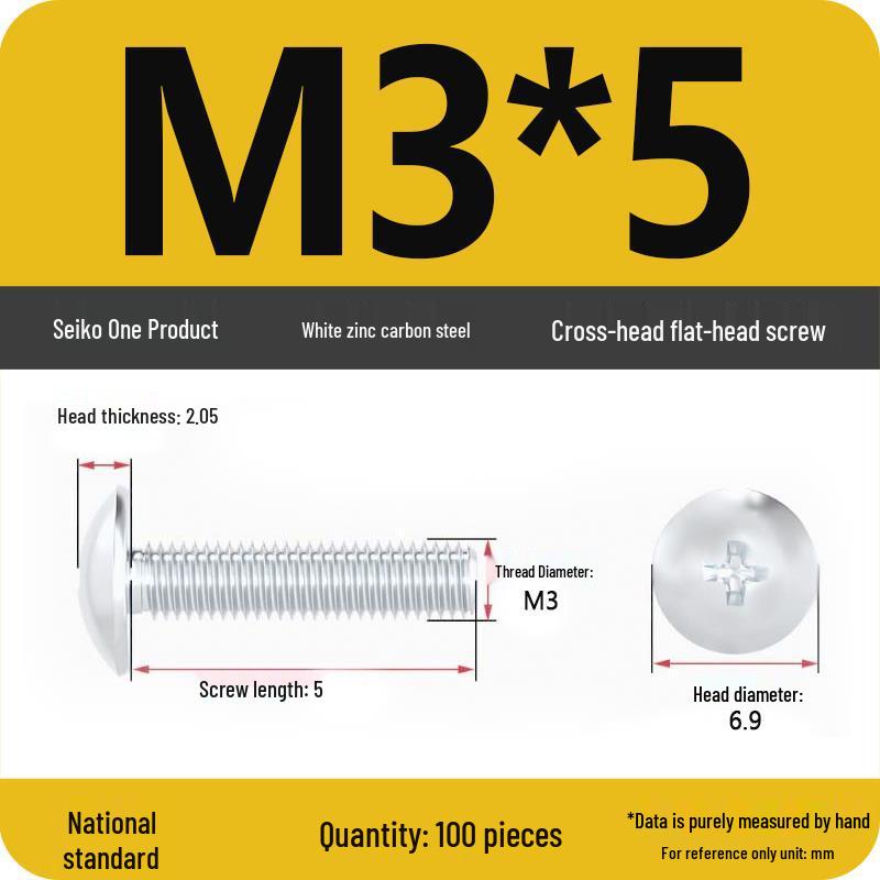 White Zinc M3-M6 Phillips Flat Head, Pan Head, and Mushroom Head Machine Screws
