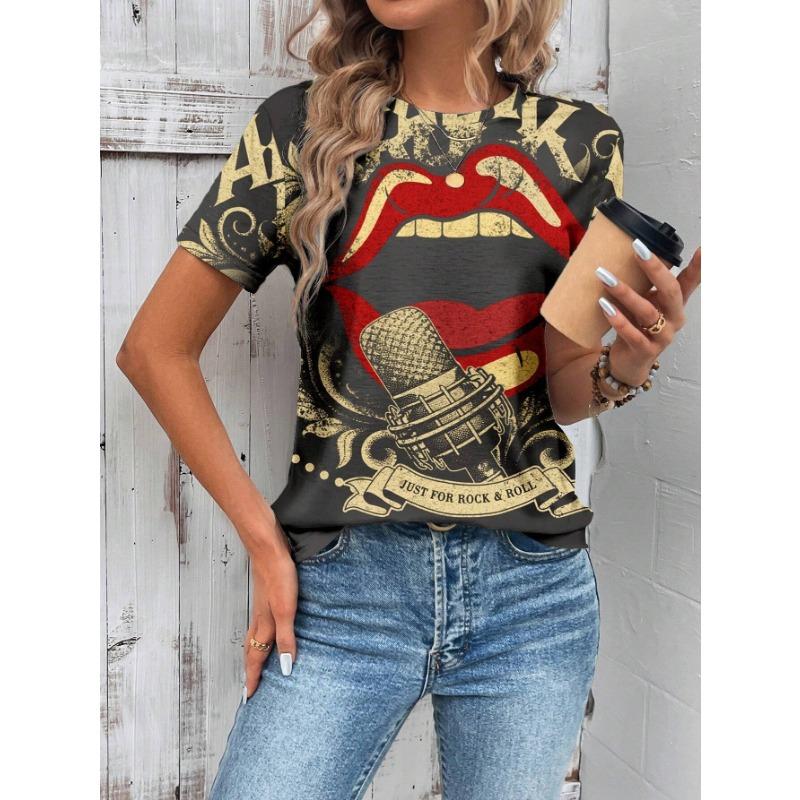 Fashion Summer Sexy Lipstick Lips 3D Print T-shirts Women Streetwear Casual Y2k Short Sleeve T Shirt O-neck Tees Tops Clothing
