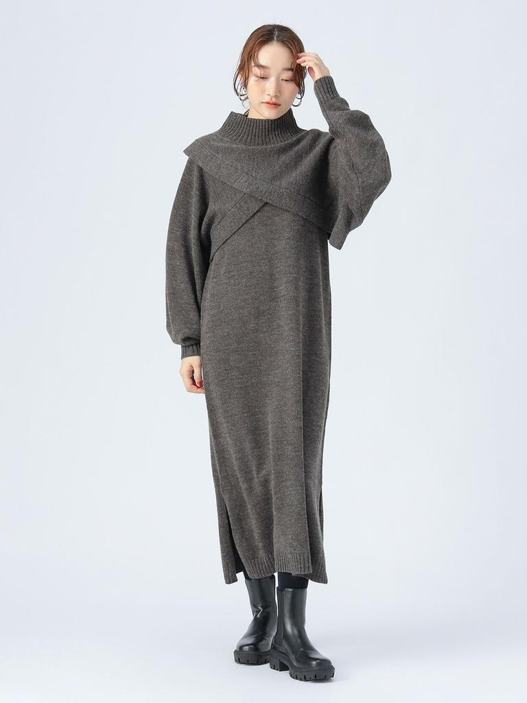 Beams Heart Layered Knit Dress Charcoal One Size (Set Item) Women's