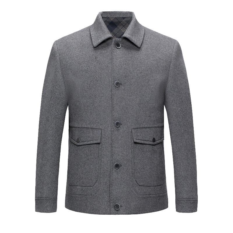 Middle-aged and Elderly Short Woolen Woolen Jacket Men's Jacket Thickened and Warm Middle-aged Dad's Cashmere Coat