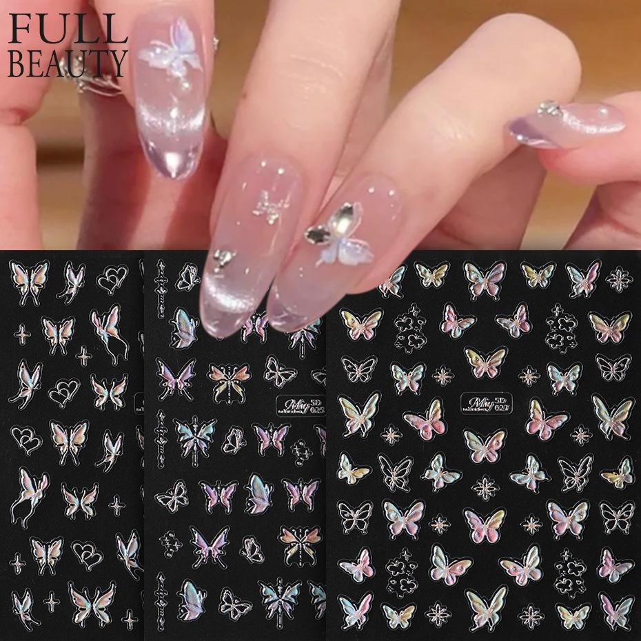 Nail Art Stickers Spring Fairy Spirit Aurora Shell Light Butterfly Star Micro-carving Adhesive Nail Stickers