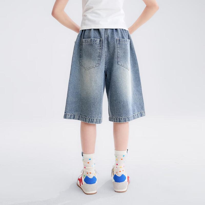 Girls' Soft Denim Shorts with Fruit Embroidery