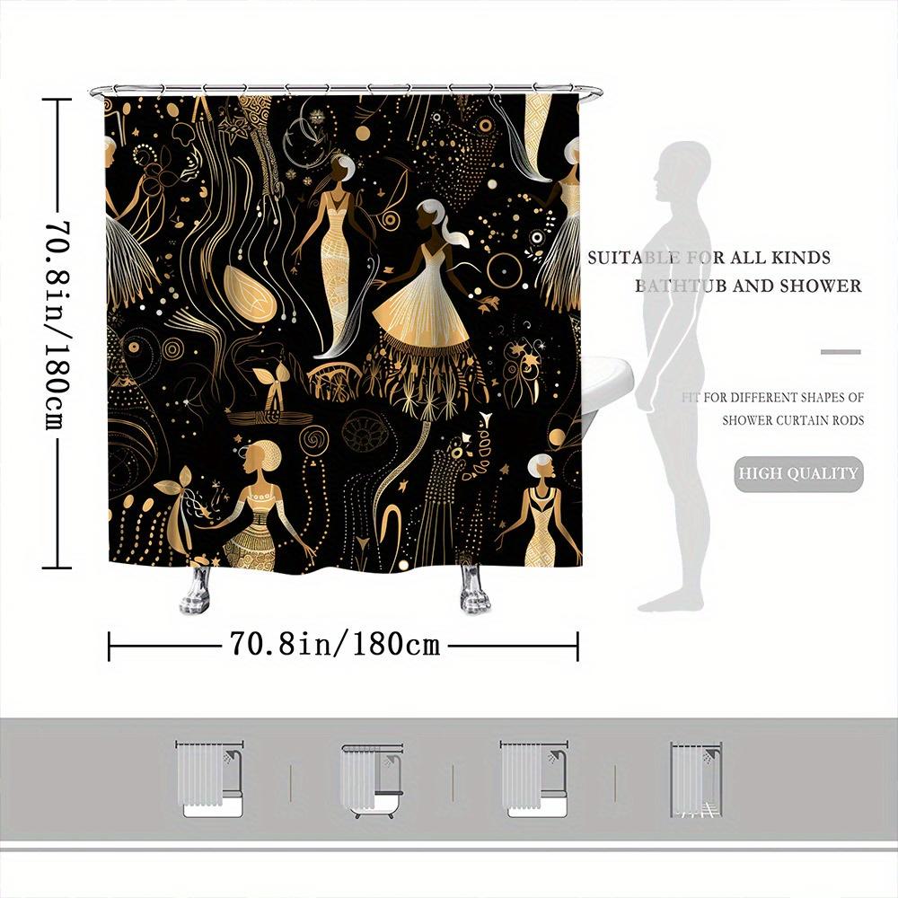 Art Nouveau Golden Figures Shower Curtain - Elegant Women In Ornate Dresses, Abstract Design, 70.8x70.8", 12 Hooks, Polyester