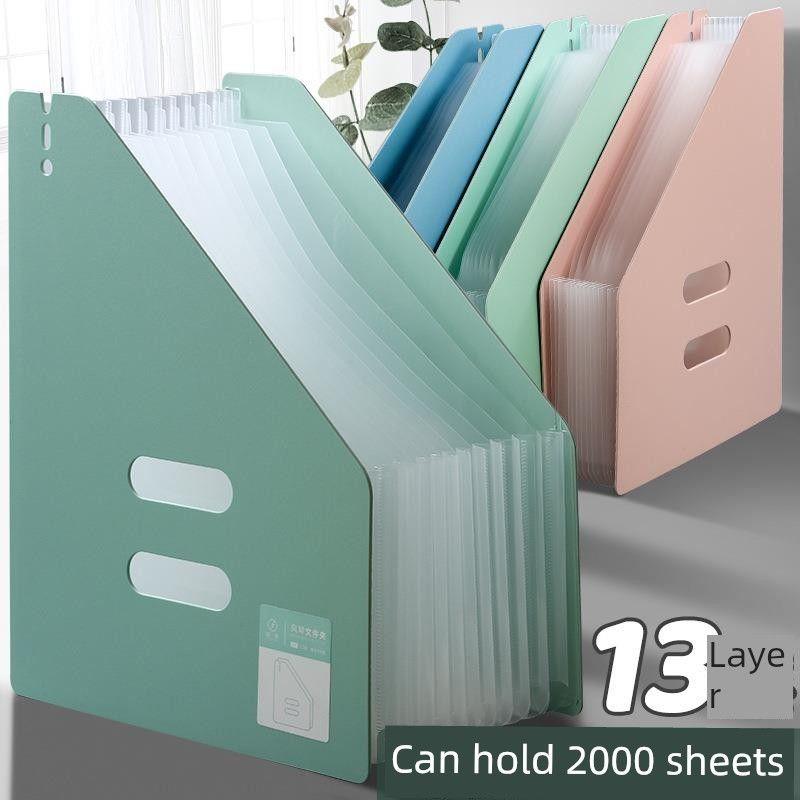 

A4 Organ Bag Folder File Storage Box Expanding File Folder Large Capacity Test Paper Storage [13 Grid Vertical Style] Light Green