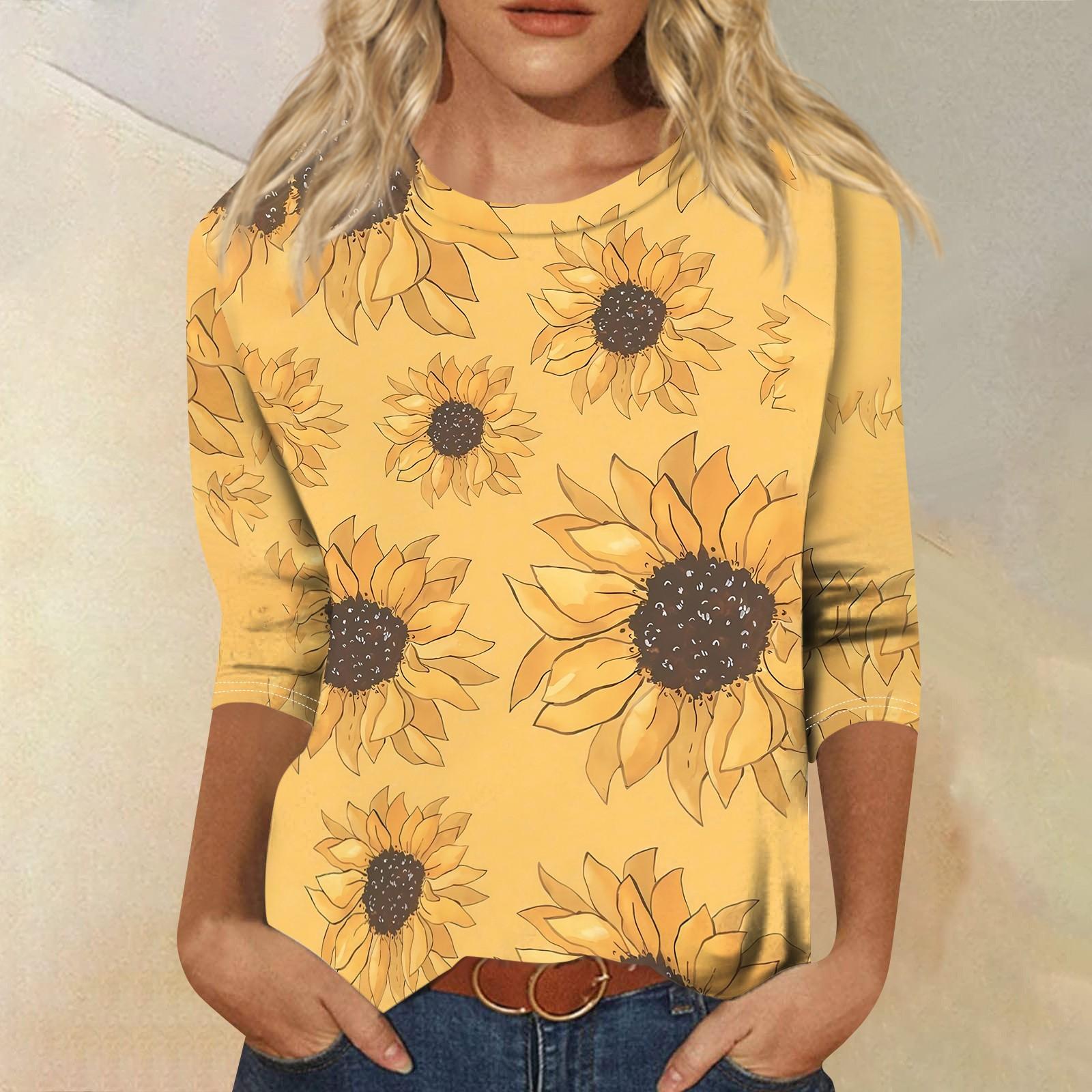 Women s Casual Floral Print Three Quarter Sleeve Crew Neck Top Lightweight Soft Fabric Comfortable Fit Daily Wear XL