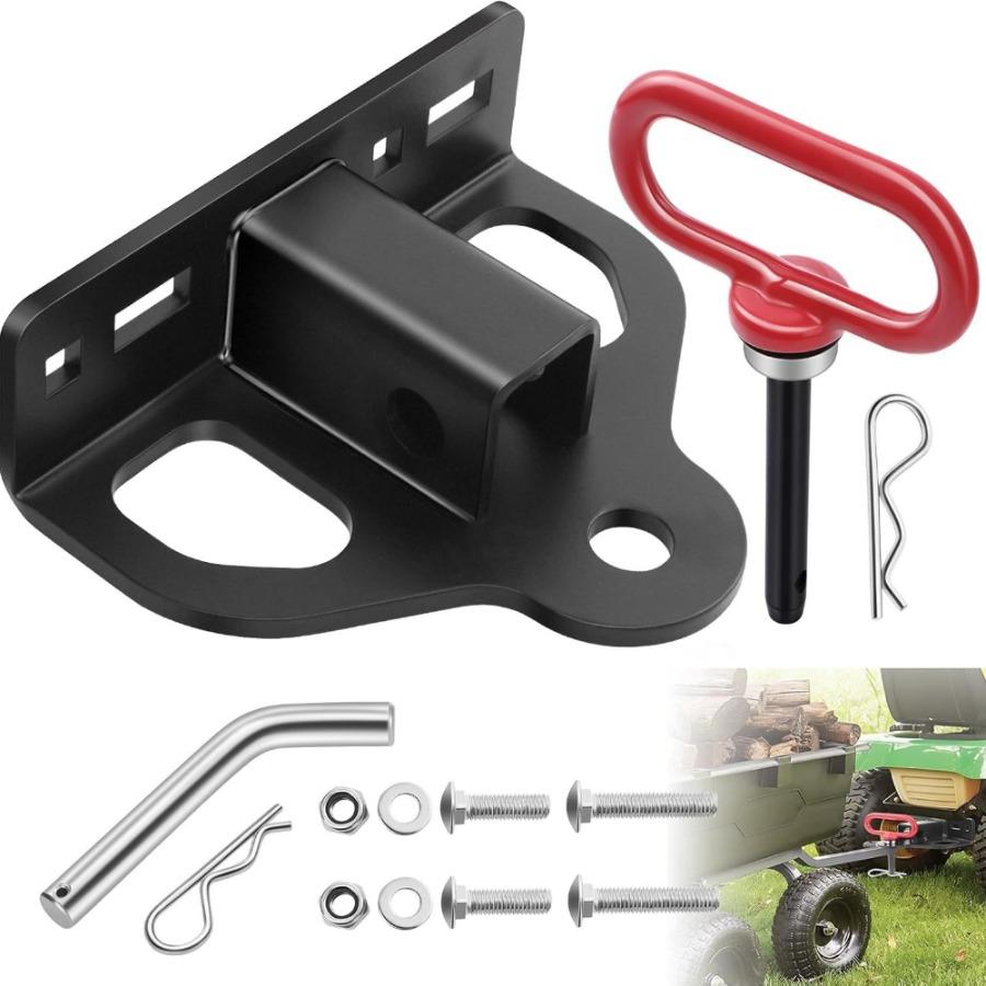 Heavy-Duty Steel Trailer Hitch Receiver - Multi-Functional Chain Slot with Solid Bolts for Lawn Mower Hitch Attachments
